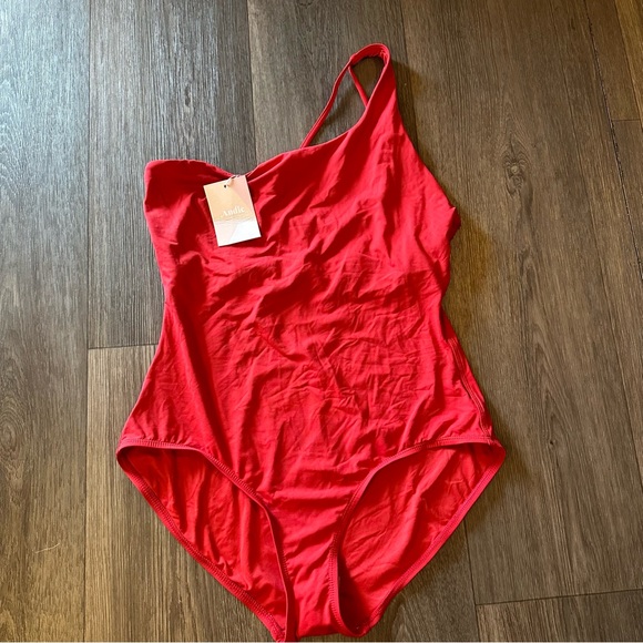 Andie Red One-Piece Asymmetrical Swimsuit - Picture 3 of 9
